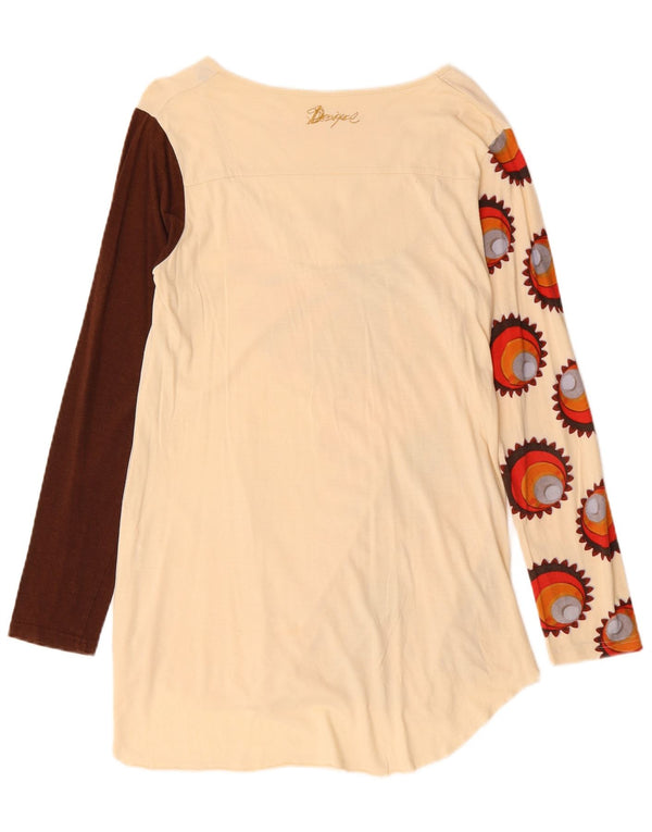 Desigual damski top graficzny z długim rękawem, UK 18 XL, w kolorze złamanej bieli, bawełniany w kwiaty