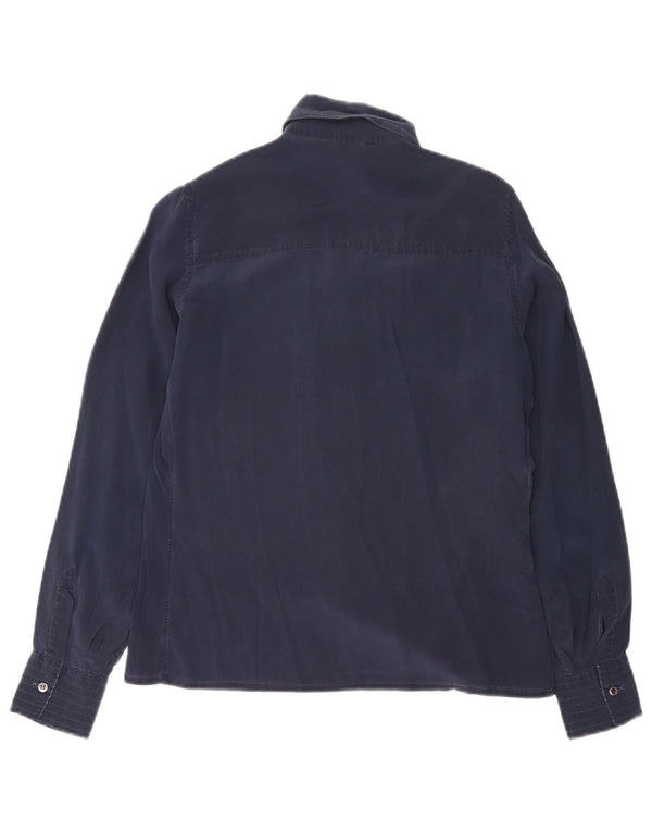 Damska bluzka koszulowa w stylu vintage IT 48 XL Granatowy jedwab