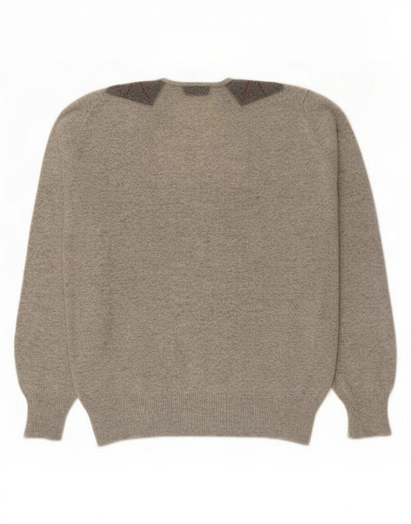 Vintage męski sweter z dekoltem w szpic, mały szary Argyle/diament