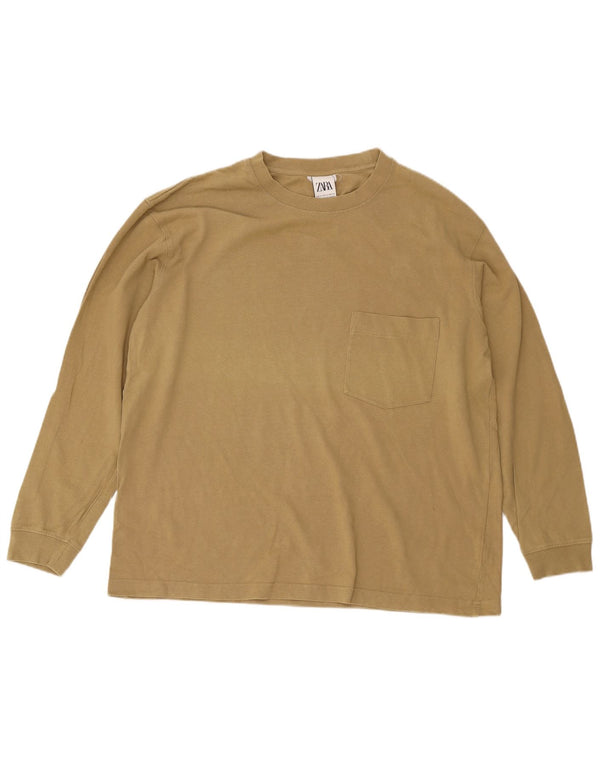 Męski top Zara z długim rękawem XL, beżowy, bawełniany