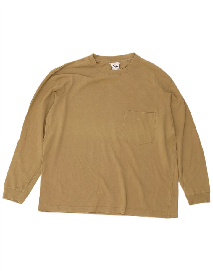 Męski top Zara z długim rękawem XL, beżowy, bawełniany