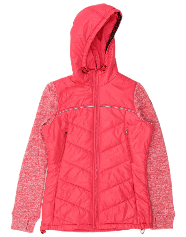 Damska ocieplana kurtka z kapturem Superdry UK 8, mały, różowy, nakrapiany poliester