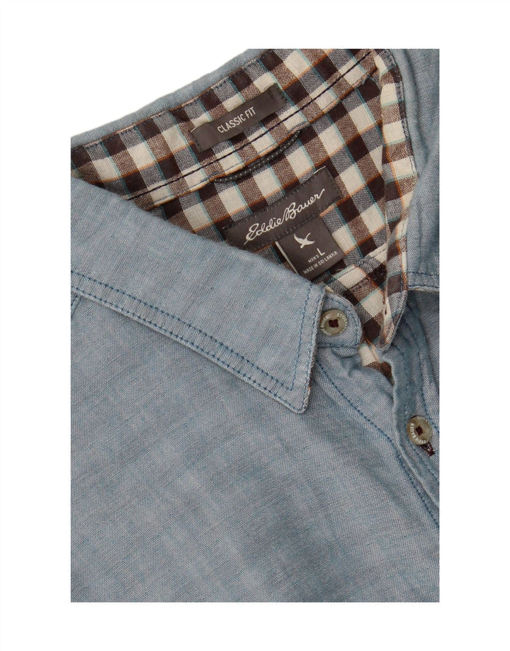EDDIE BAUER Mens Classic Fit Short Sleeve Shirt Large Blue Cotton Vintage Eddie Bauer and Second-Hand Eddie Bauer from Messina Hembry 