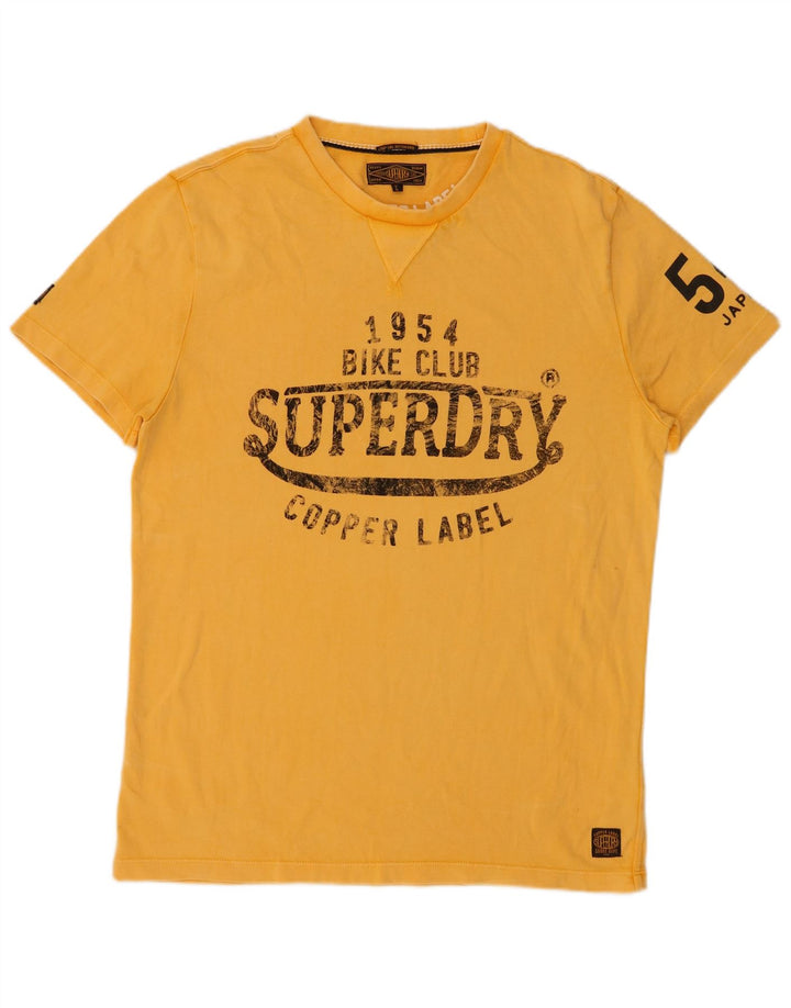 SUPERDRY Męski T-shirt z grafiką, top XL, żółta bawełna
