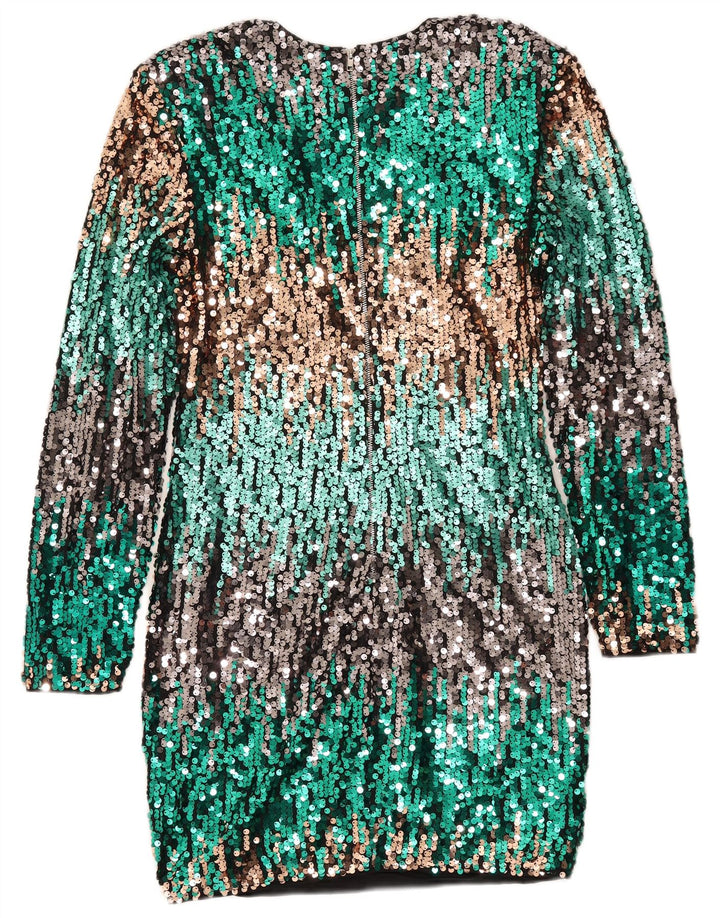 SHEIN Womens Sequin Shift Dress UK 12 Medium Green Polyester