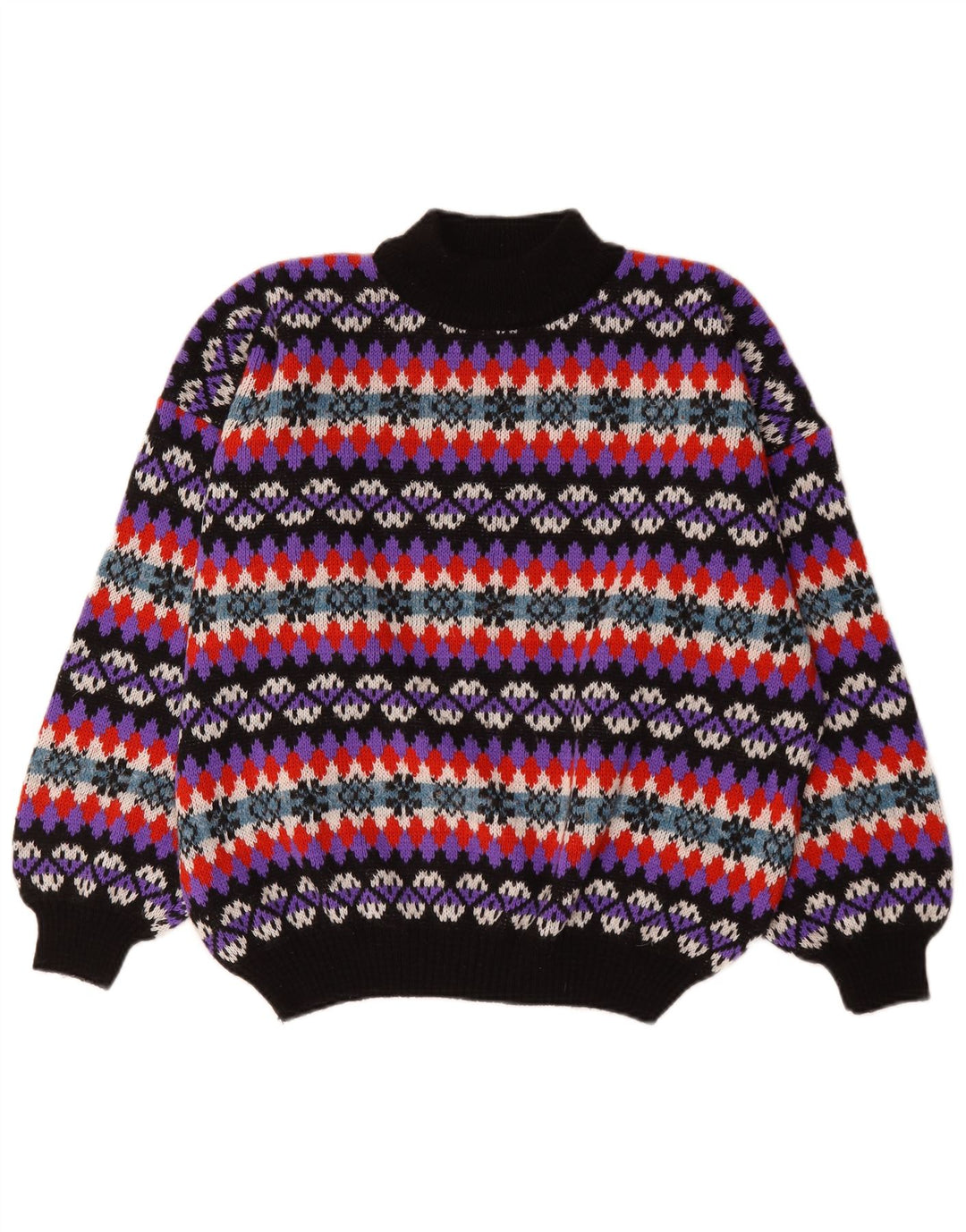 Vintage męski sweter z golfem, duży, wielokolorowy Fair Isle