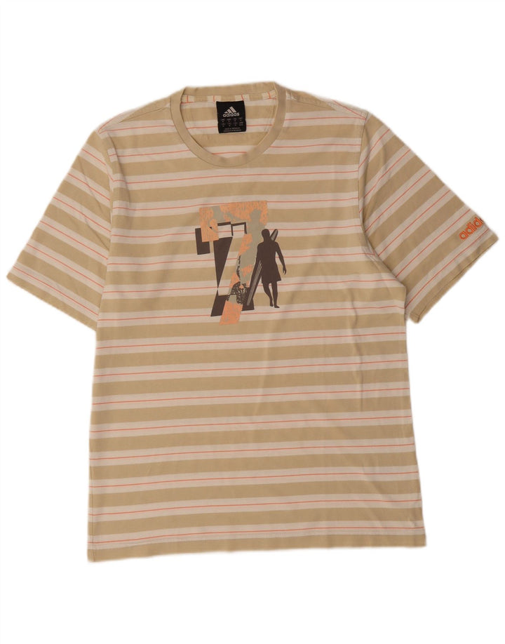 ADIDAS Mens Graphic T-Shirt Top Medium Beige Striped Cotton