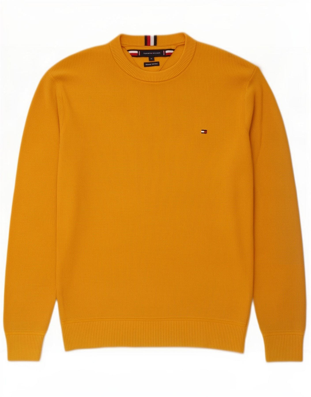 Męski sweter z okrągłym dekoltem Tommy Hilfiger, średniożółty, bawełniany