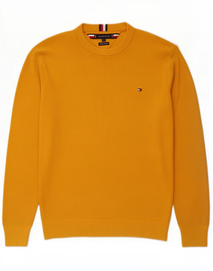 Męski sweter z okrągłym dekoltem Tommy Hilfiger, średniożółty, bawełniany
