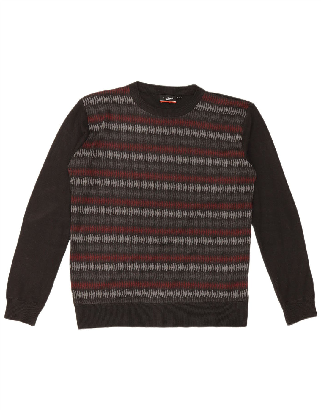 Męski sweter Pierre Cardin z okrągłym dekoltem, duży, czarny, geometryczny poliester