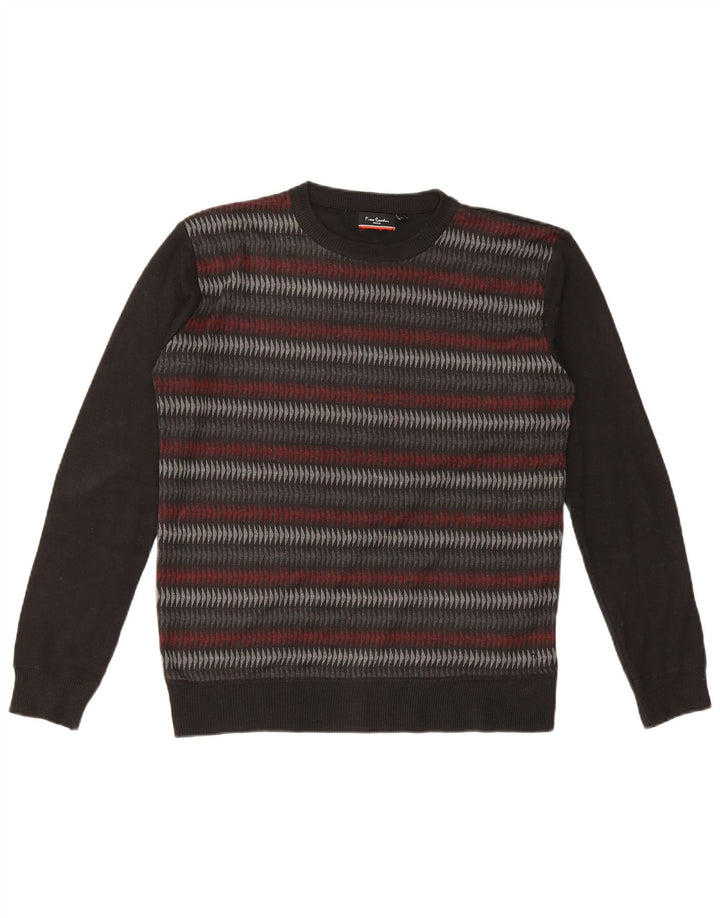 Męski sweter Pierre Cardin z okrągłym dekoltem, duży, czarny, geometryczny poliester