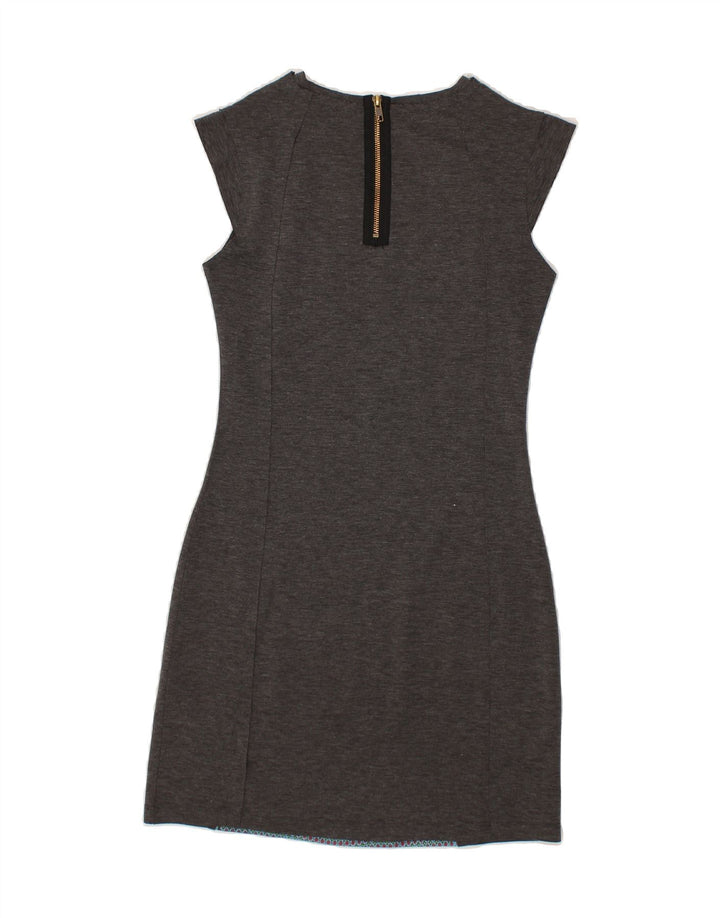 DESIGUAL Womens Abstract Pattern Sheath Dress UK 6 XS Grey Polyester Vintage Desigual and Second-Hand Desigual from Messina Hembry 