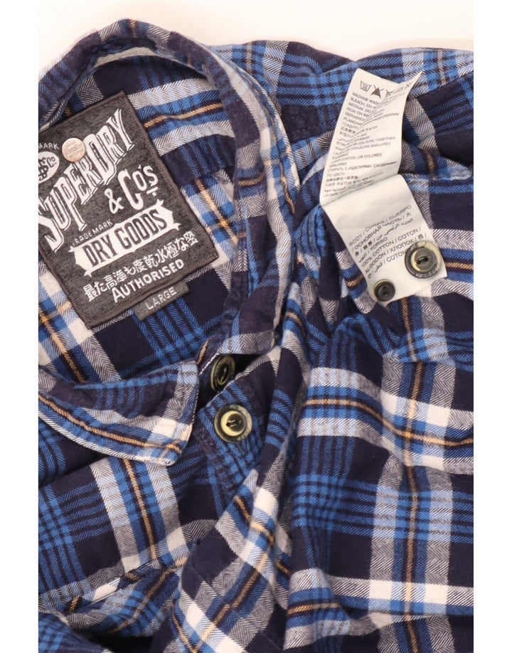 Męska koszula flanelowa Superdry, duża, granatowa, bawełniana w kratę