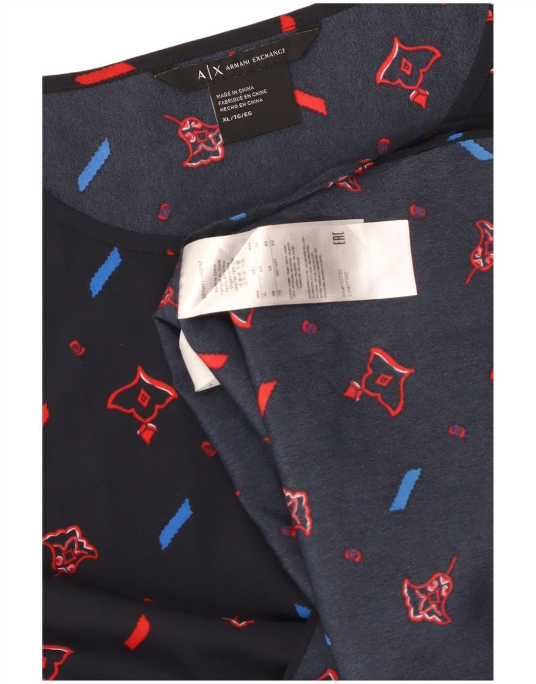 ARMANI EXCHANGE Damska bluzka bez rękawów, UK 18 XL, granatowa, geometryczna