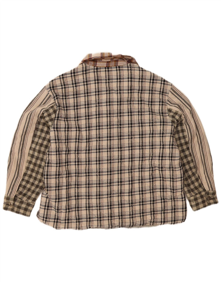 Damska koszula flanelowa Zara Lumberjack UK 16, duża, beżowa, patchworkowa, poliestrowa