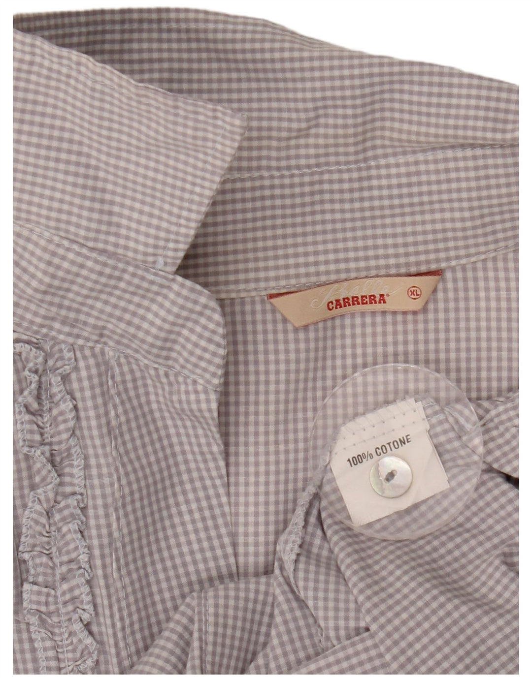 Damska bluzka koszulowa Carrera z długimi rękawami i falbanką, UK 18 XL, szara kratka