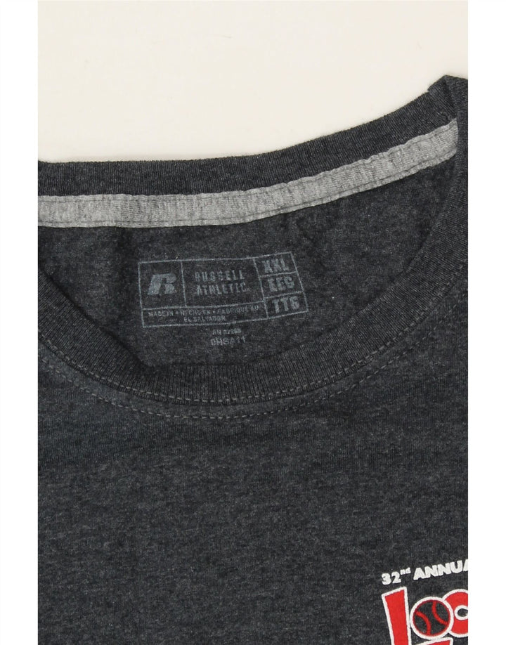 RUSSELL ATHLETIC Mens Graphic T-Shirt Top 2XL Grey Vintage Russell Athletic and Second-Hand Russell Athletic from Messina Hembry 