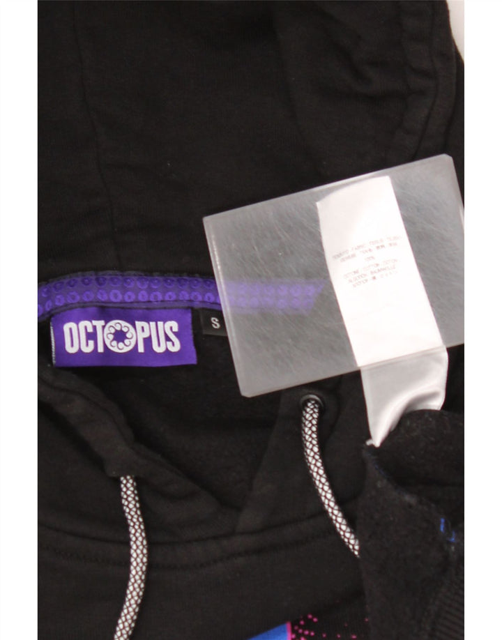 Męski sweter z kapturem i grafiką OCTOPUS, mały, czarny, bawełniany w bloki kolorów