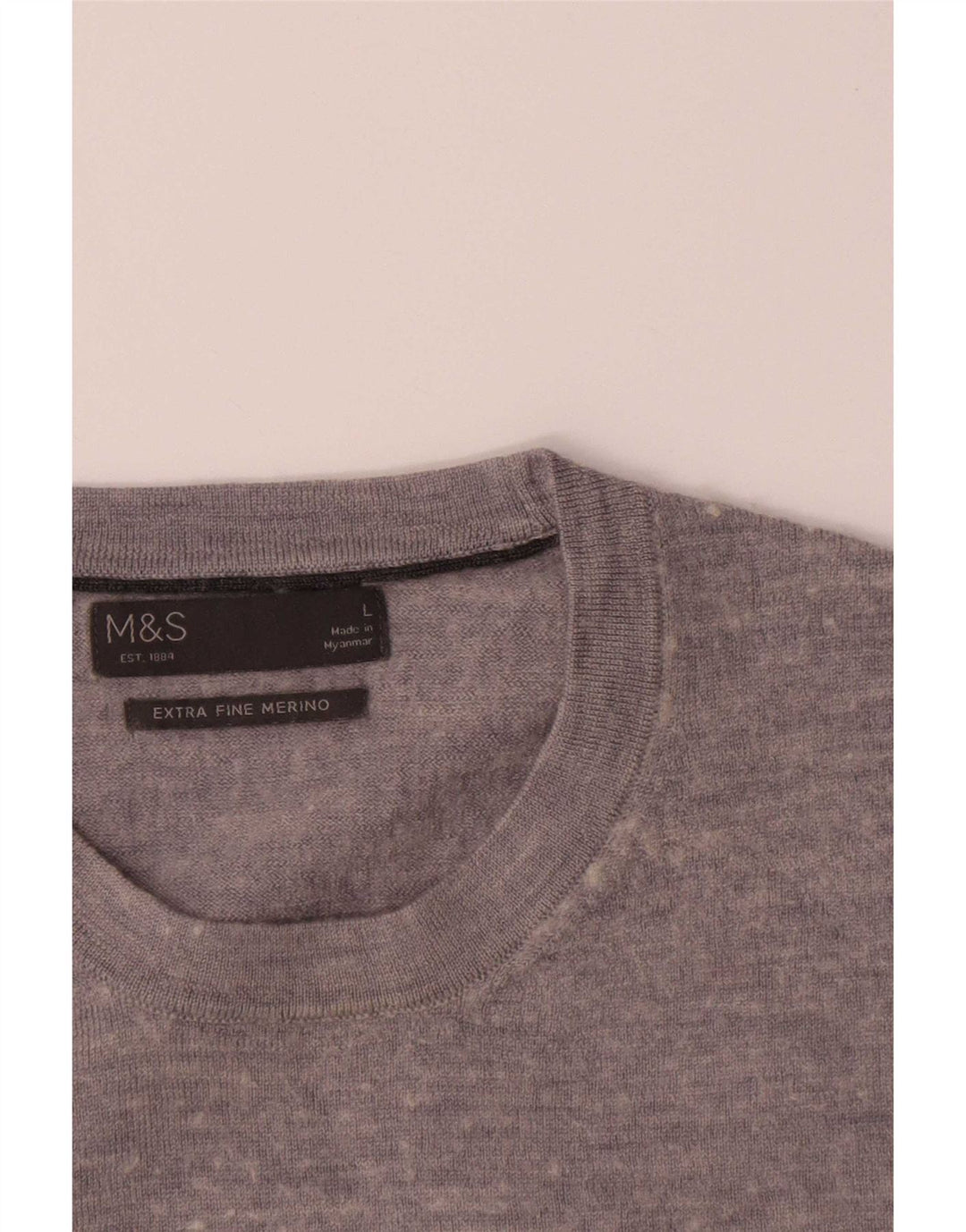 Marks & Spencer Męski sweter z okrągłym dekoltem, duży, szary, z wełny merynosów