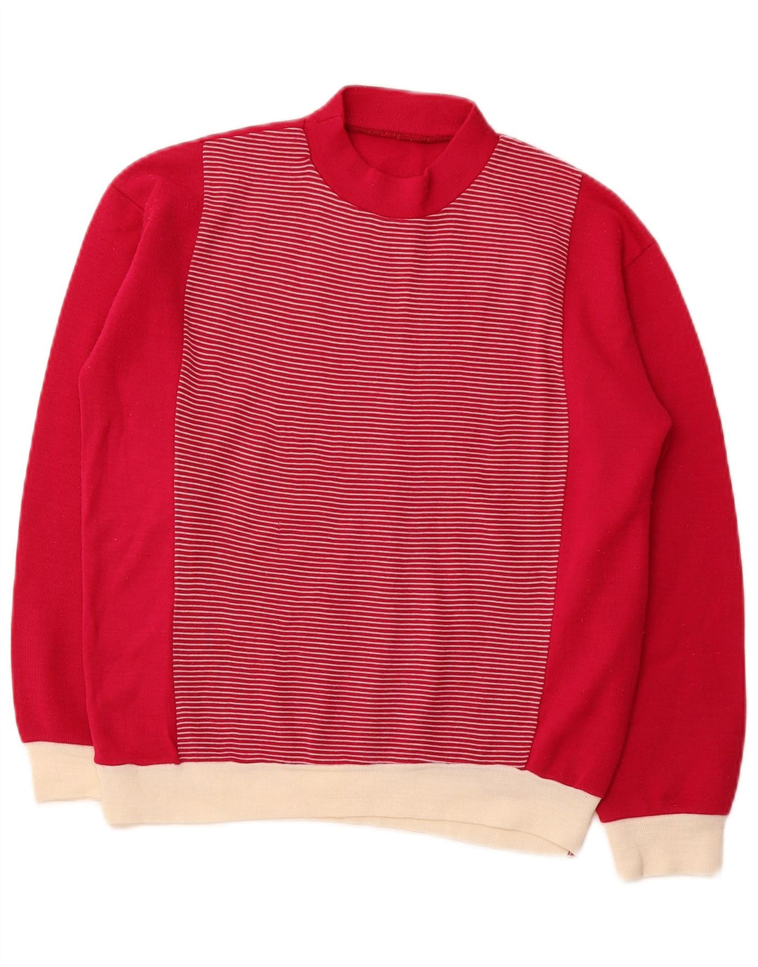 VINTAGE Womens Turtle Neck Jumper Sweater UK 14 Medium Red Striped
