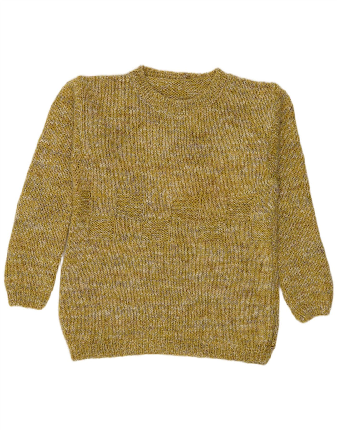 Vintage męski sweter z dekoltem w łódkę, średni żółty nakrapiany