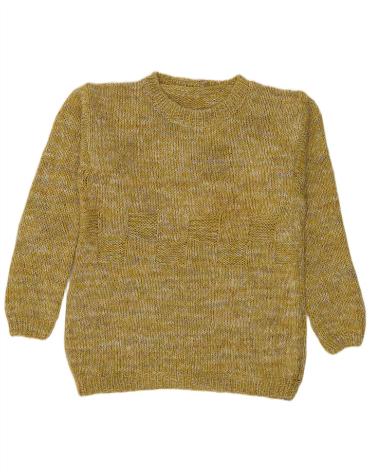 Vintage męski sweter z dekoltem w łódkę, średni żółty nakrapiany