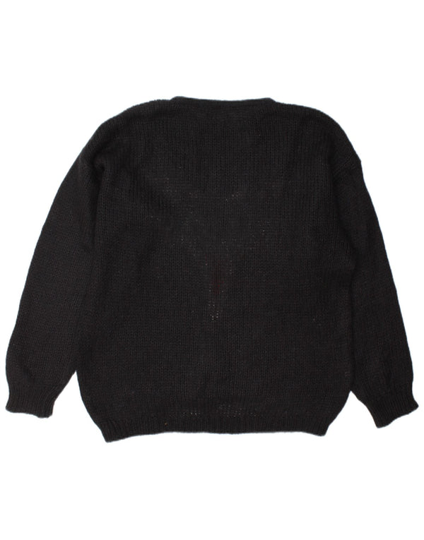 Vintage damski sweter z graficznym wycięciem pod szyją UK 18 XL, czarny moher