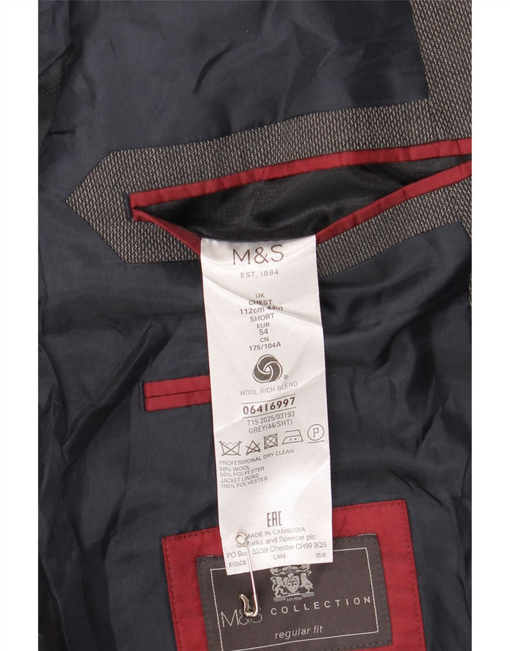 Marks & Spencer Męska krótka marynarka zapinana na 2 guziki UK 44 XL Szara wełna