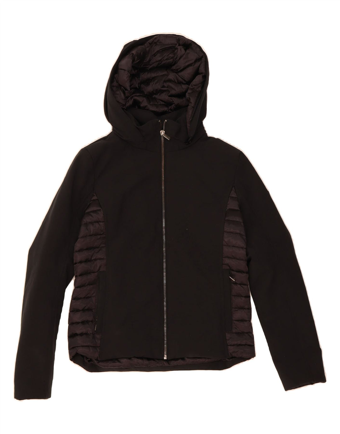 CIESSE PIUMINI Womens Hooded Padded Jacket IT 40 Small Black Colourblock Vintage Ciesse Piumini and Second-Hand Ciesse Piumini from Messina Hembry 