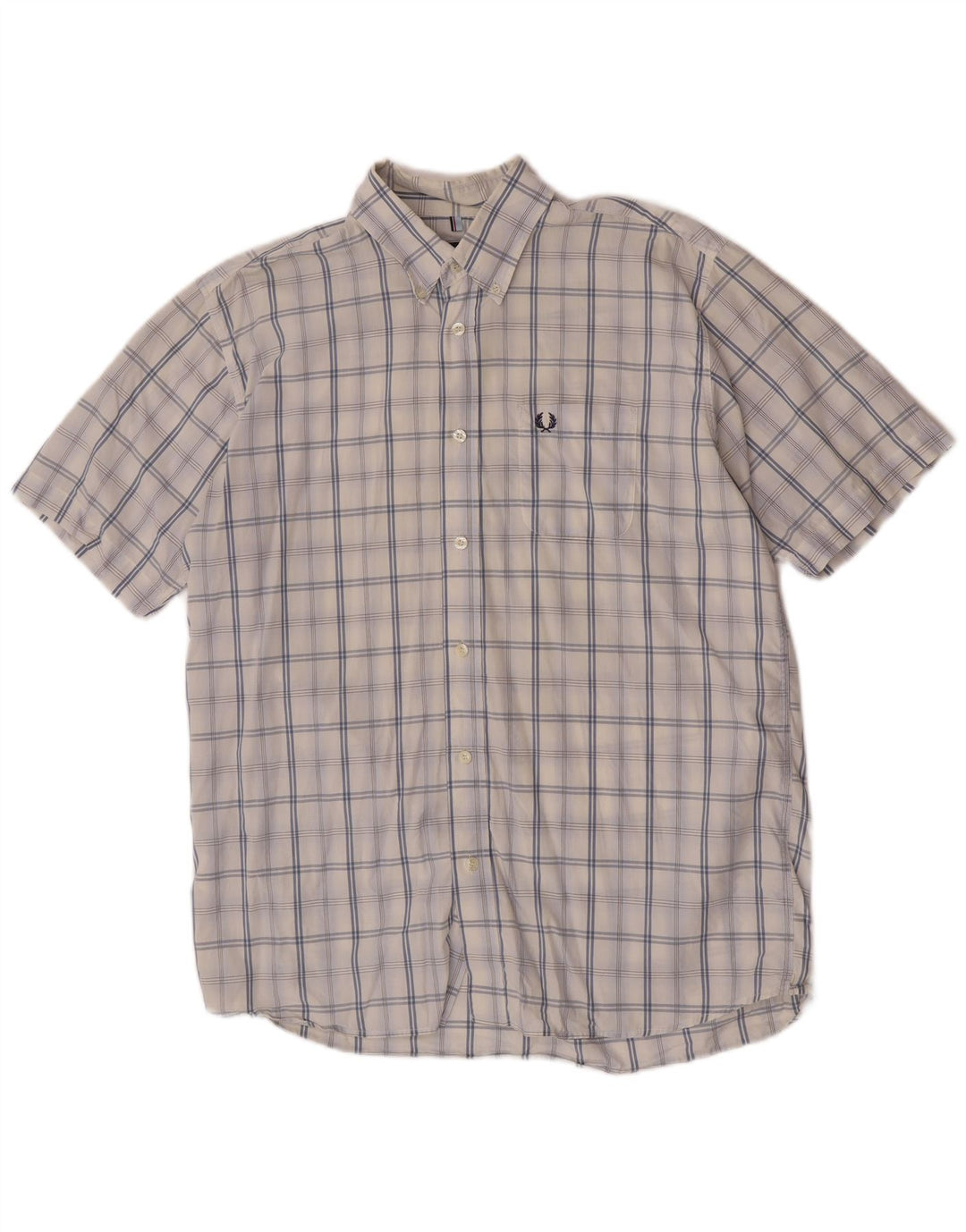 Męska koszula z krótkim rękawem Fred Perry, duża, biała, bawełniana krata