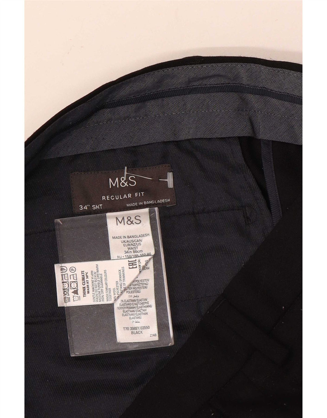 Męskie spodnie Chino o regularnym kroju Marks & Spencer W34 L29 Czarna wełna