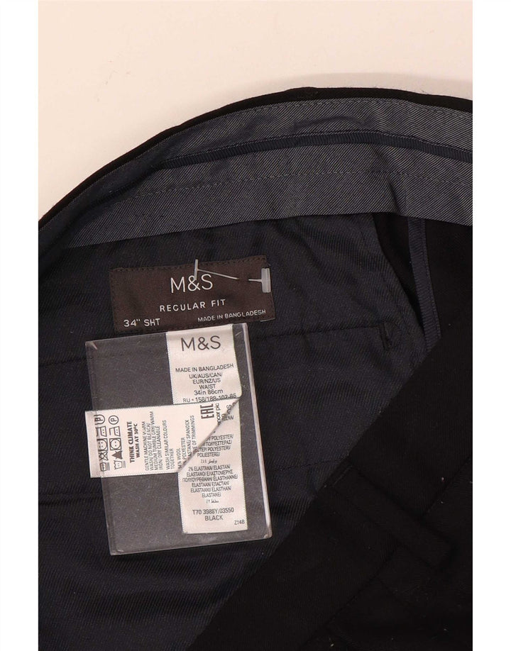 Męskie spodnie Chino o regularnym kroju Marks & Spencer W34 L29 Czarna wełna