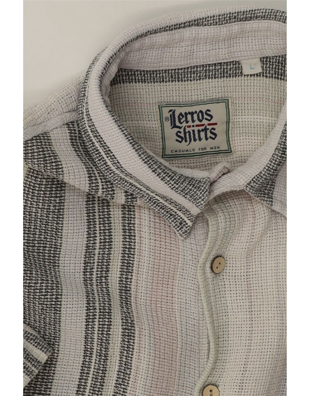 LERROS Mens Short Sleeve Flannel Shirt Large Grey Striped Vintage Lerros and Second-Hand Lerros from Messina Hembry 