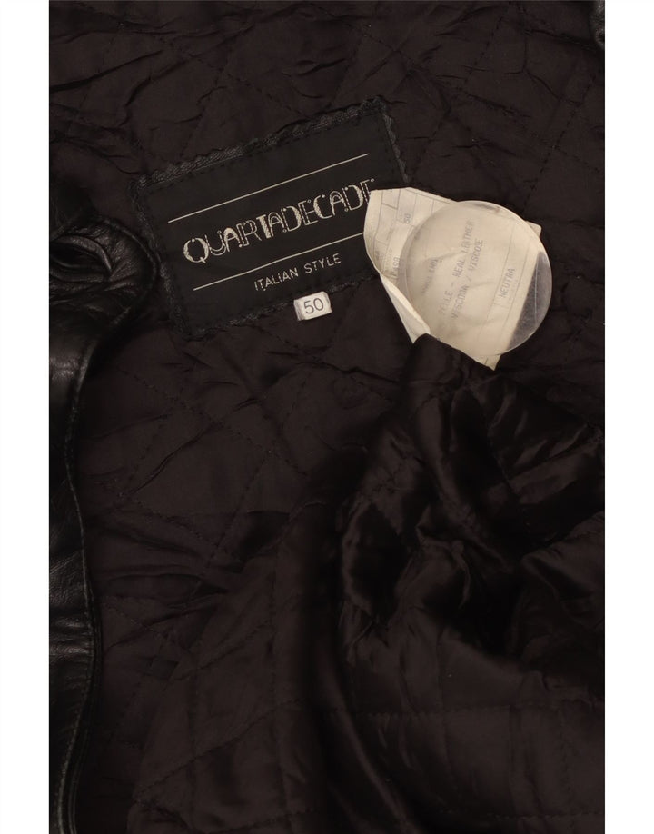 VINTAGE damski płaszcz skórzany oversize IT 50 XL czarna skóra