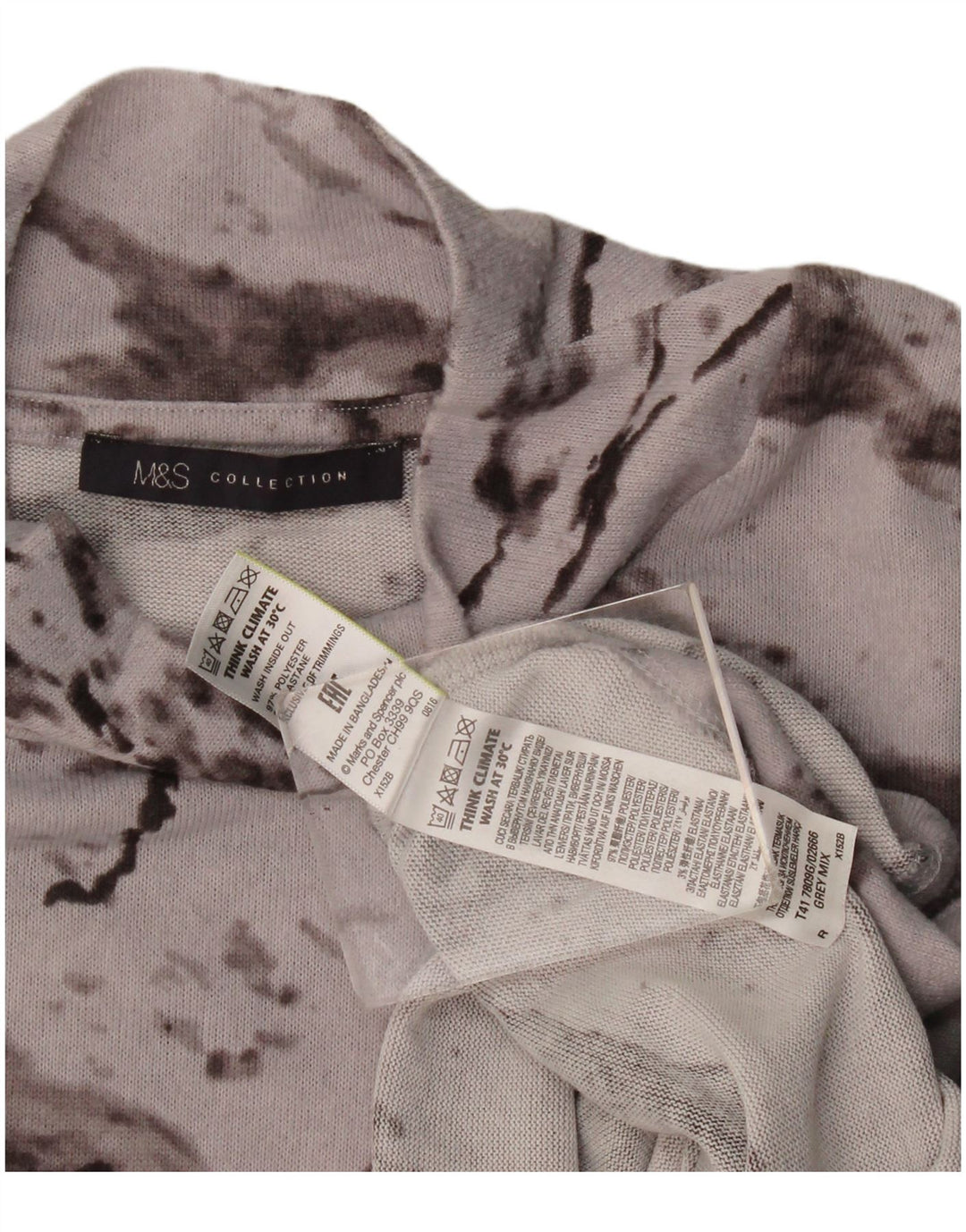 Marks & Spencer Damski top oversize z rękawem 3/4, UK 14, duży, szary krawat