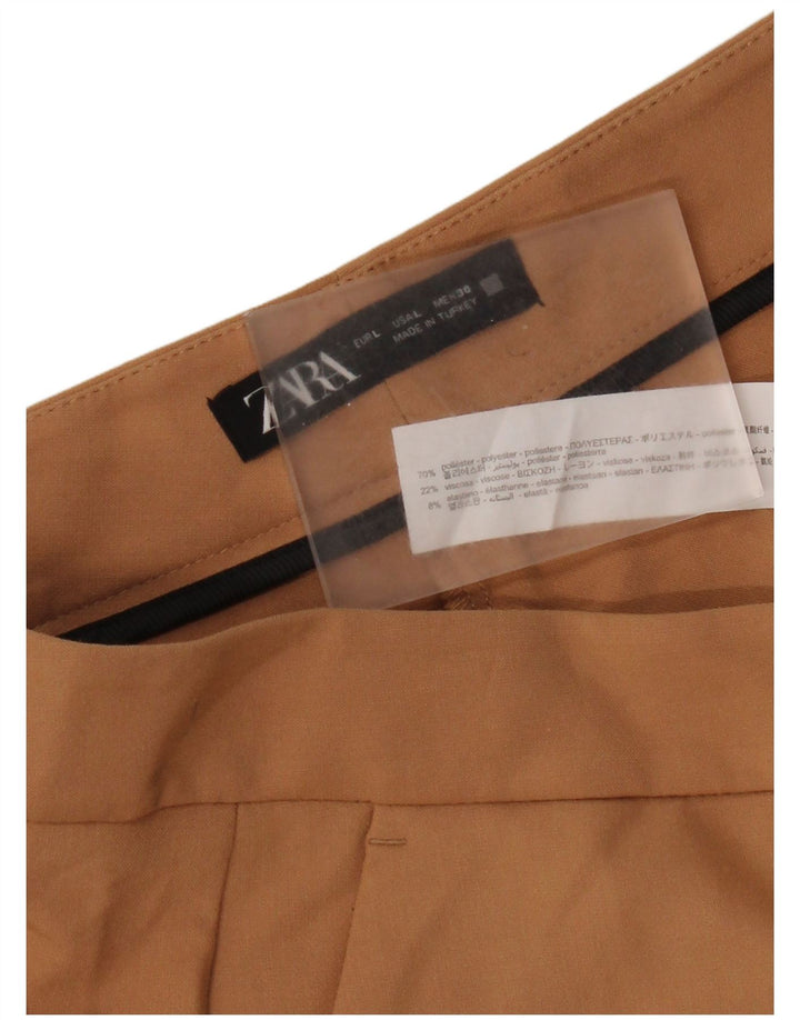 Spodnie damskie Zara Flare Chino, duże W30 L31, brązowe, poliestrowe