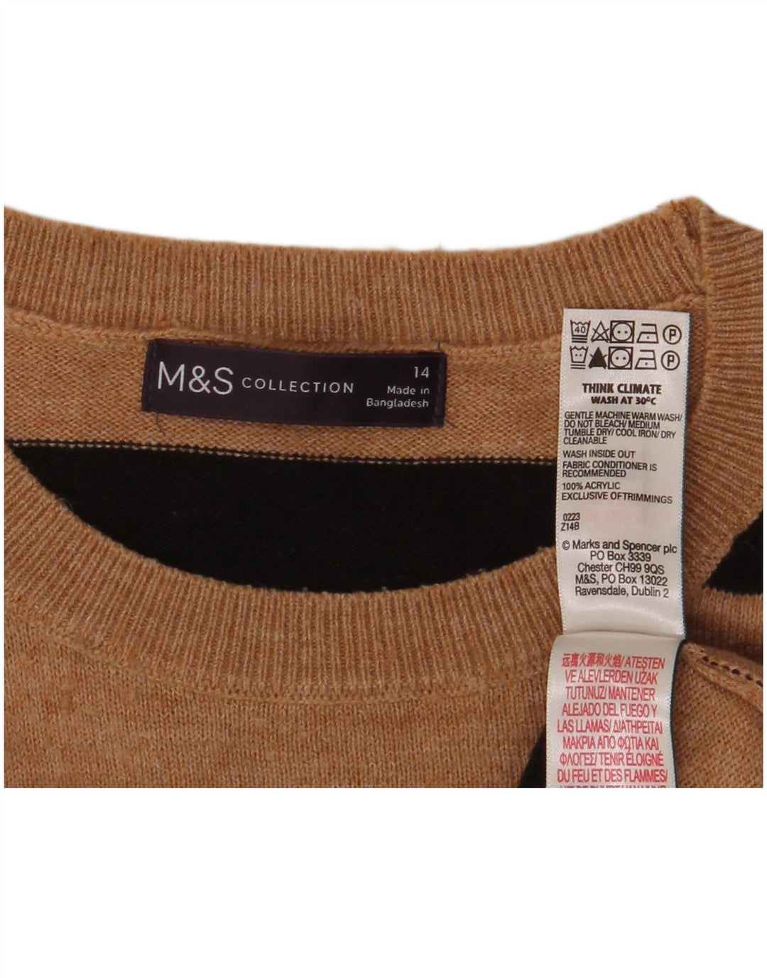 Marks & Spencer Damski sweter z okrągłym dekoltem, UK 14, średnie brązowe paski