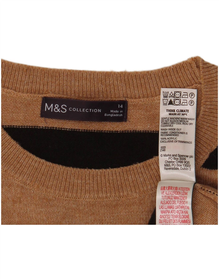 Marks & Spencer Damski sweter z okrągłym dekoltem, UK 14, średnie brązowe paski