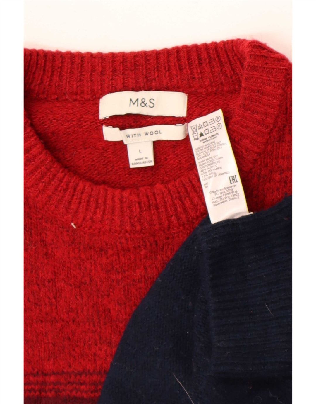 Marks & Spencer Męski sweter z okrągłym dekoltem, duże, bordowe paski