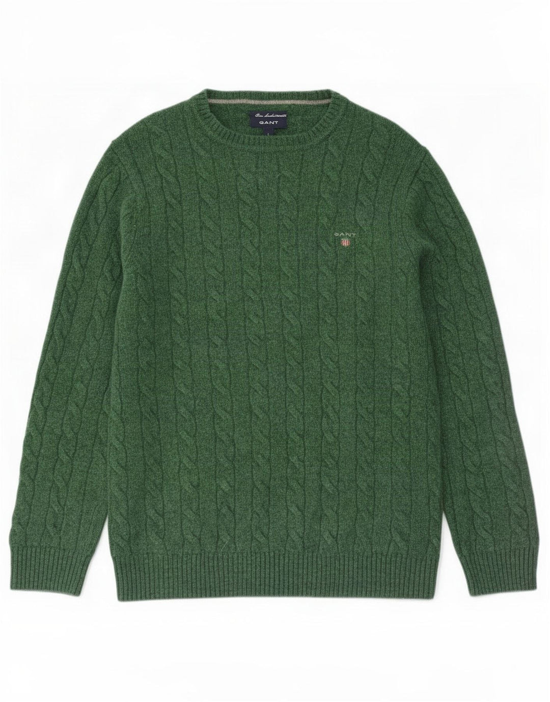 Męski sweter Gant z dekoltem w łódkę, duży, zielony, z owczej wełny