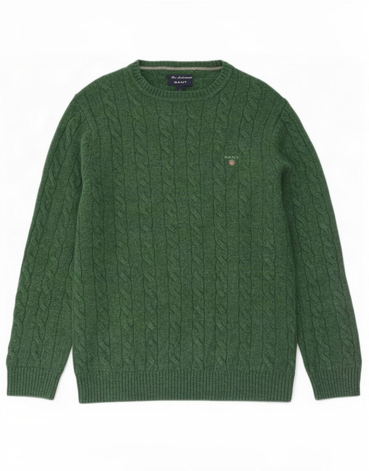 Męski sweter Gant z dekoltem w łódkę, duży, zielony, z owczej wełny