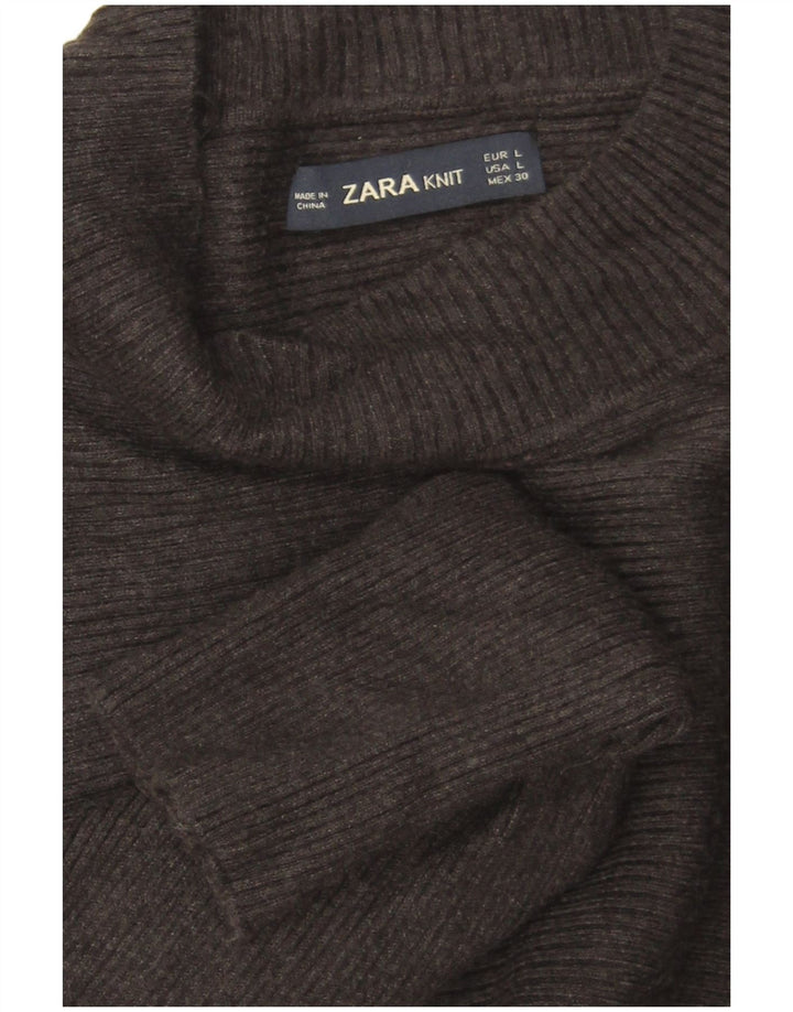 Damski sweter Zara z golfem w kształcie skrzydła nietoperza, UK 16, duży, szary