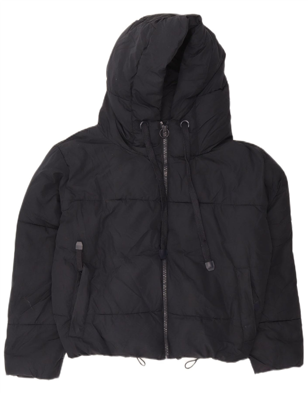 Damska, oversize'owa, wyściełana kurtka z kapturem, oversize'owa, Zara UK 6 XS, granatowa, poliestrowa
