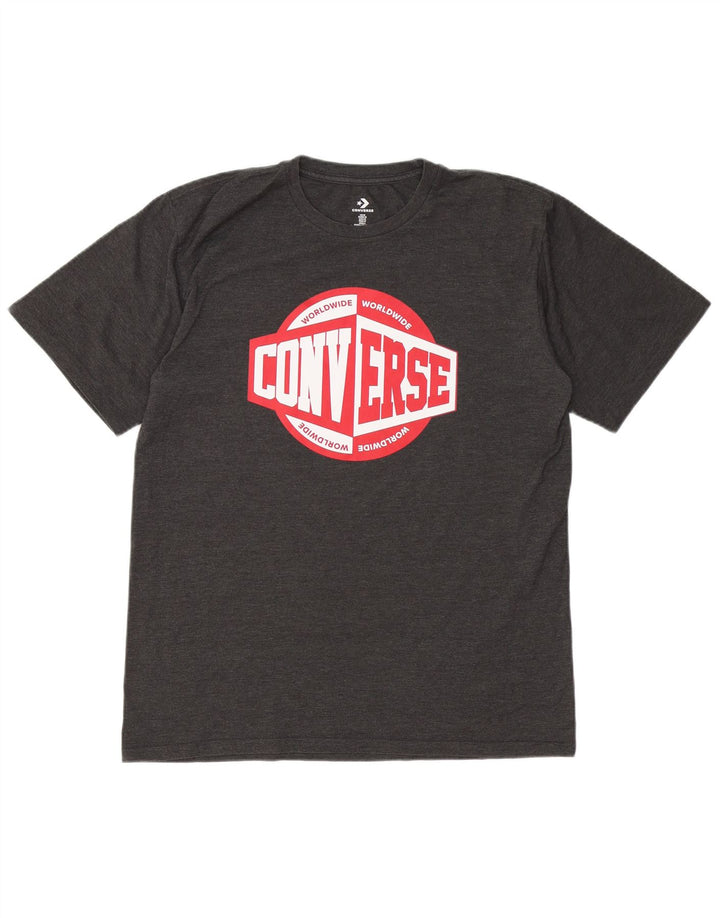 Męski T-shirt z grafiką CONVERSE, średni szary