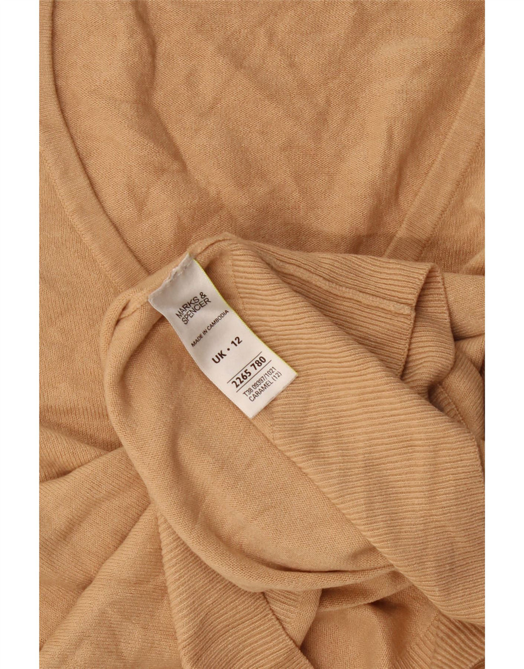 Marks & Spencer Damski sweter z dekoltem w kształcie litery V, UK 12, średni beż, akryl