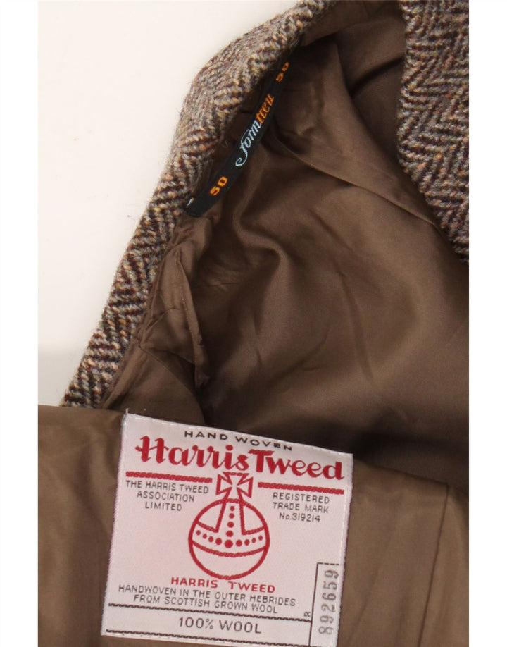 Męska marynarka zapinana na 2 guziki Harris Tweed IT 50 Duża brązowa wełna w jodełkę
