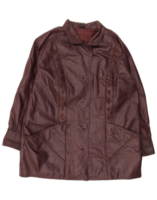 Vintage damski płaszcz skórzany UK 24 4XL Burgundowy Argyle/Diamentowa skóra