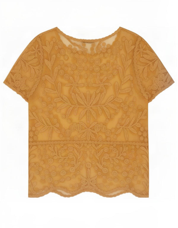 Koronkowy, przezroczysty top Zara UK 14, duży, żółty, kwiatowy nylon