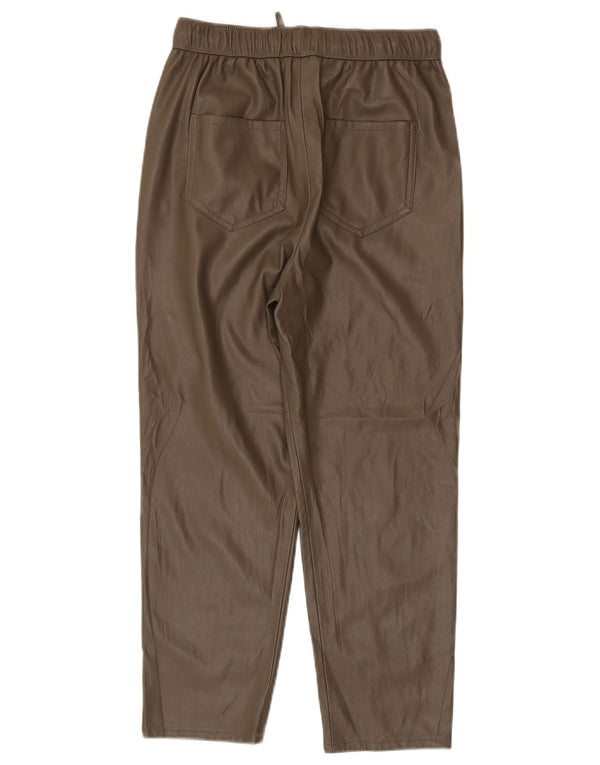 Zara Womens Straight Faux Leather Trousers XS W24 L24 Khaki Polyester