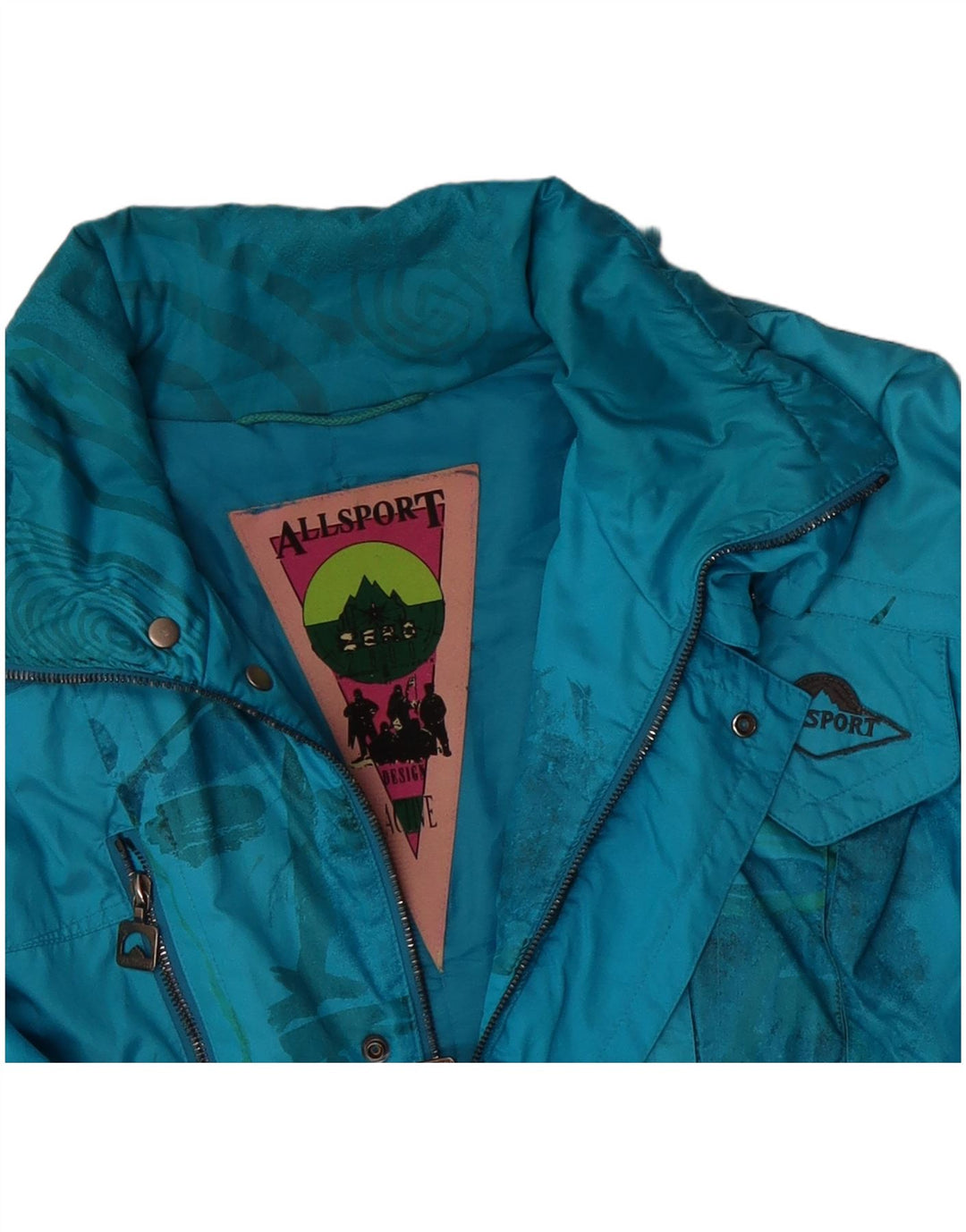 VINTAGE Mens Abstract Pattern Pullover Windbreaker Jacket UK 42 XL Blue